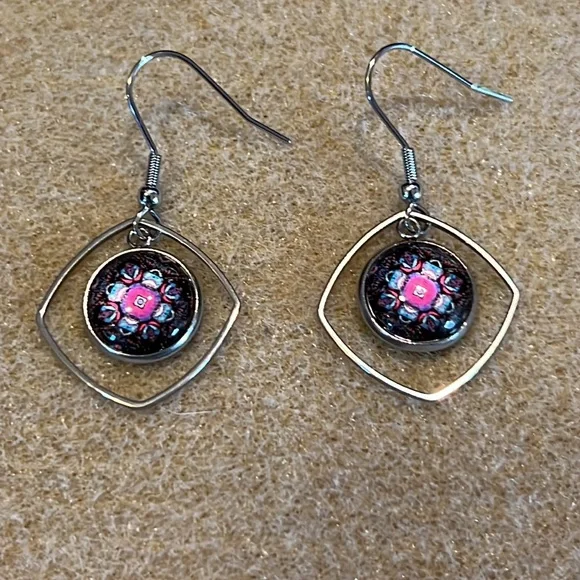 22077 Pink Flower Earrings - Picture 5 of 5